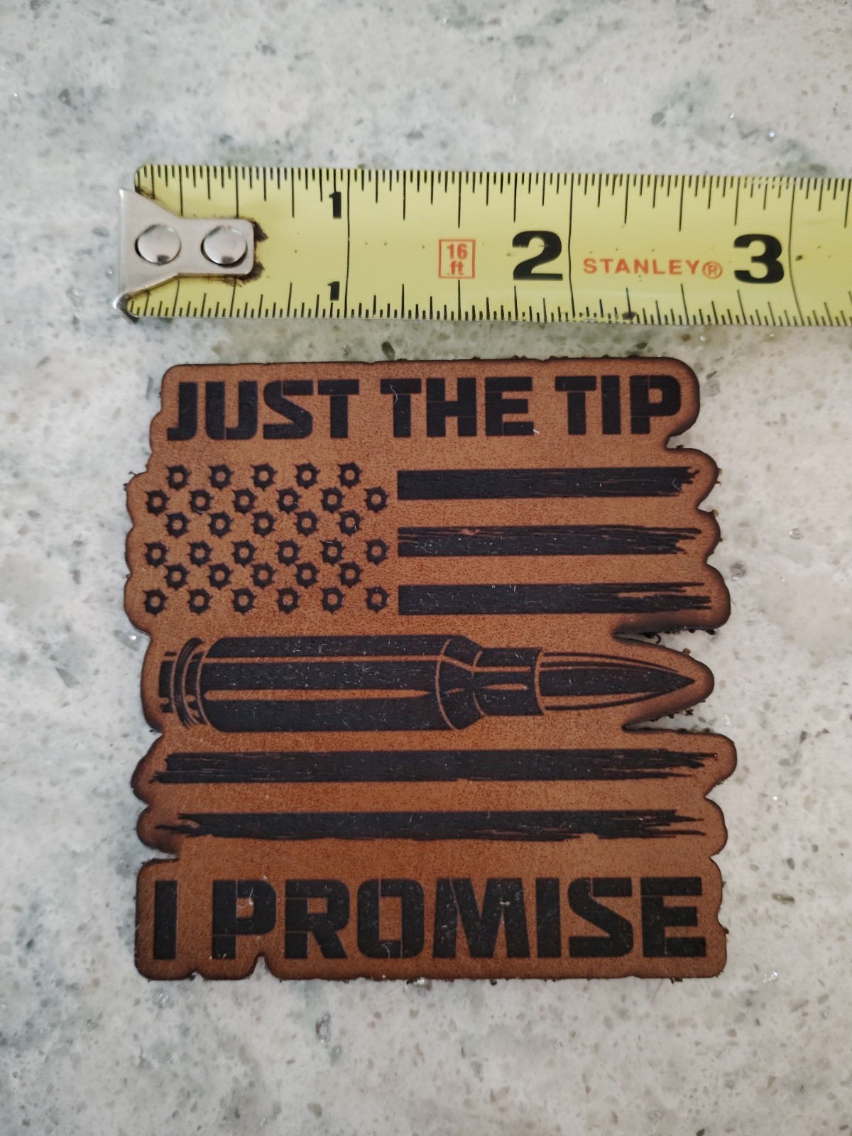 Just The Tip I Promise Tan Morale Patch Hook & Loop Leatherette 