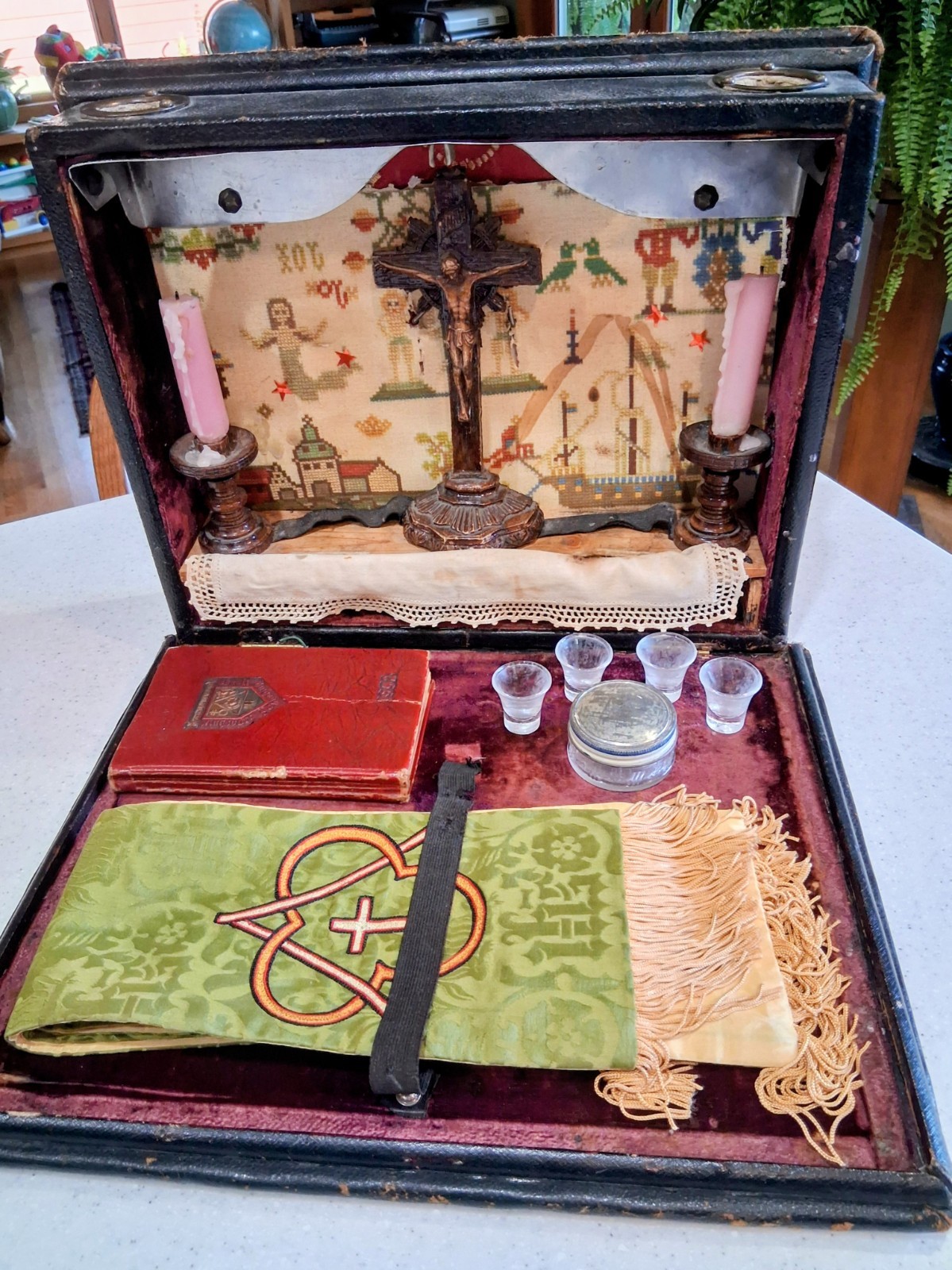 Antique Catholic Viaticum Kit -Last Rites/Portable Mass Kit - Journal of Notes