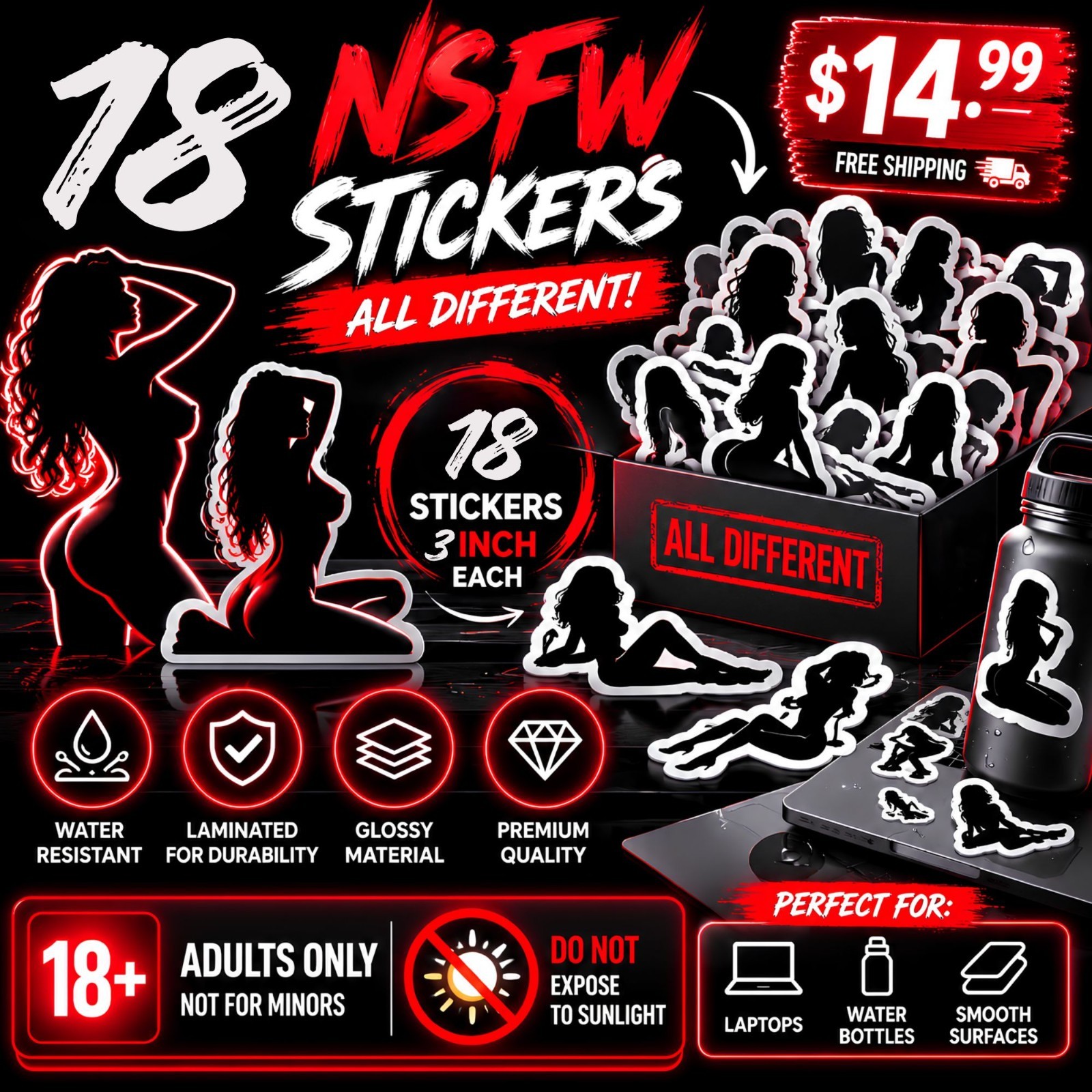 18 NSFW Stickers Adult Decal Pack Glossy Premium Quality