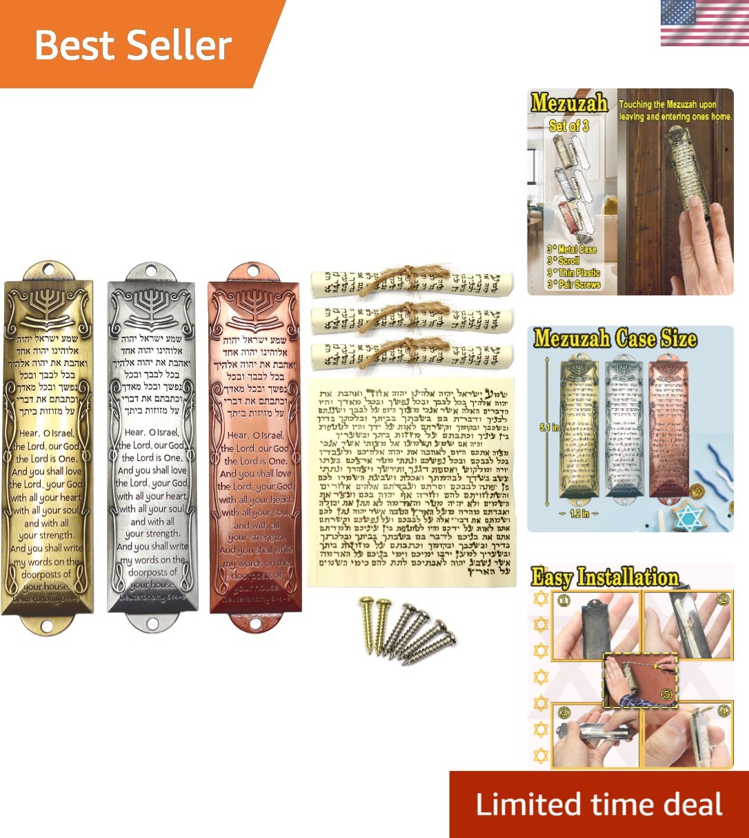 Beautiful 3-Pack Mezuzah with Non-Kosher Scrolls - A Gift of Faith and Tradition