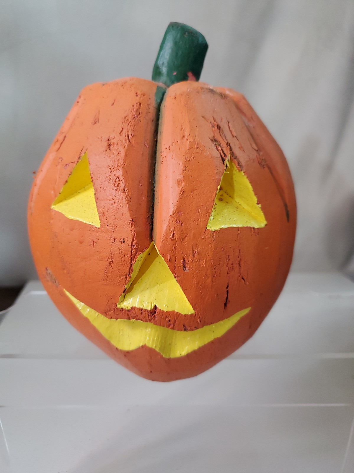 Vtg Coconut Halloween Jack O Lantern Pumpkin Hand Carved Coconut Wood 6.5\'