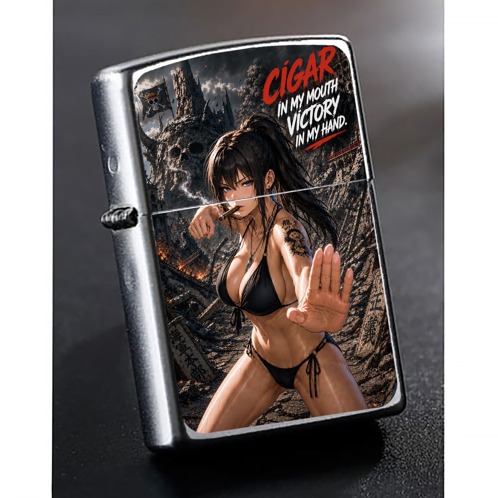 ZIPPO Japan Anime Warrior Fighter Girl with cigar Lighter: fine art design