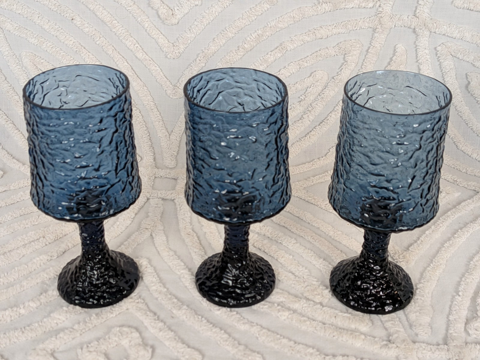 Vintage Lenox Crystal Impromptu Water Goblets Wine Glasses set of 3 Blue MCM 7
