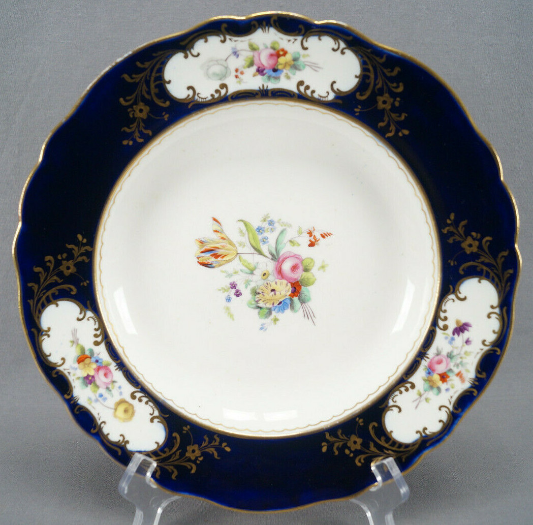 Minton Hand Painted Floral Cobalt & Gold 10 1/2 Deep Soup Plate C.1850s C Minton Hand Painted Floral Cobalt & Gold 10 1/2 Deep Soup Plate C.1850s C