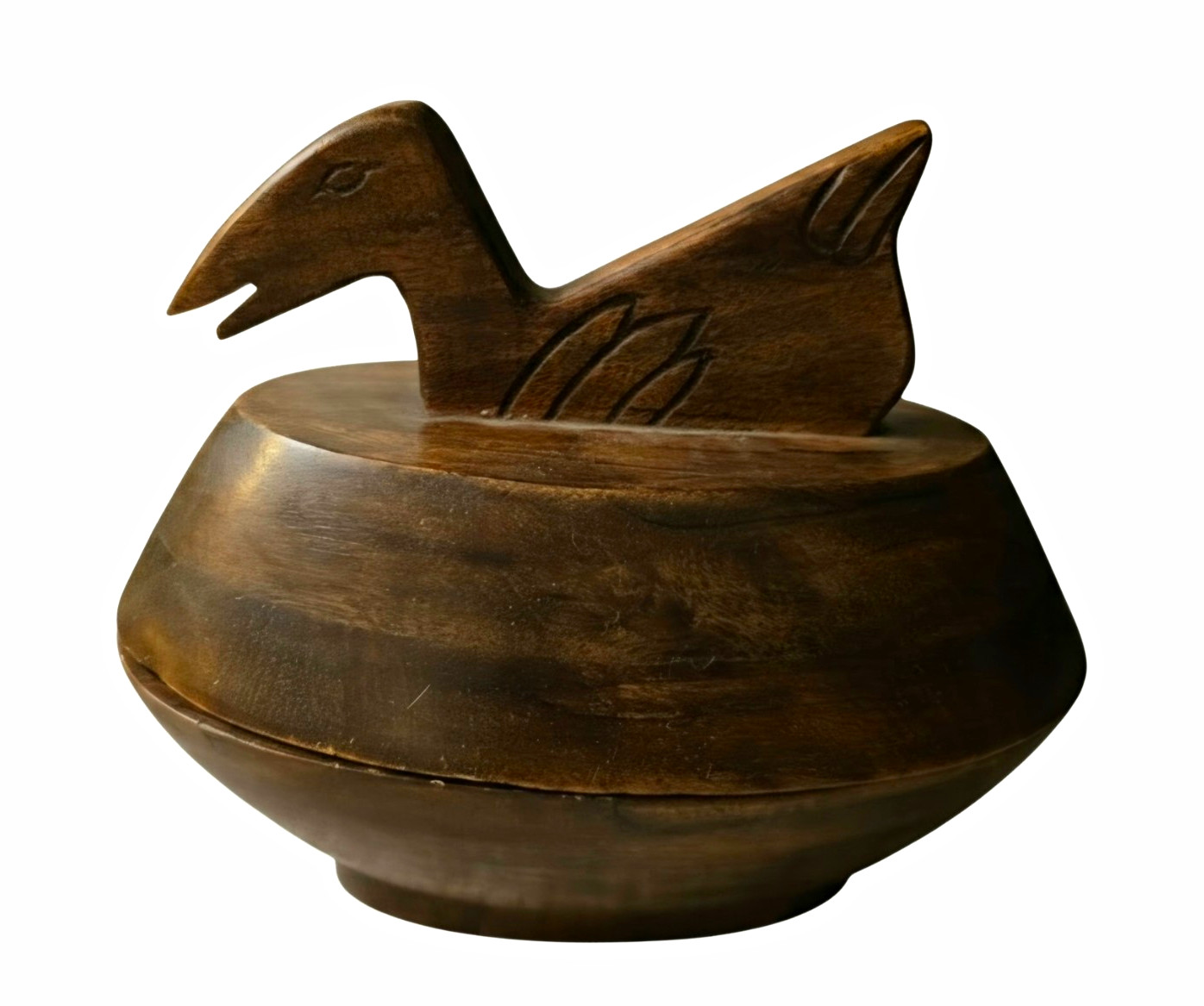 Vintage Lozi Bowl with Duck Lid - Authentic Hand Carved African Hardwood Lidded Vintage Lozi Bowl with Duck Lid - Authentic Hand Carved African Hardwood Lidded