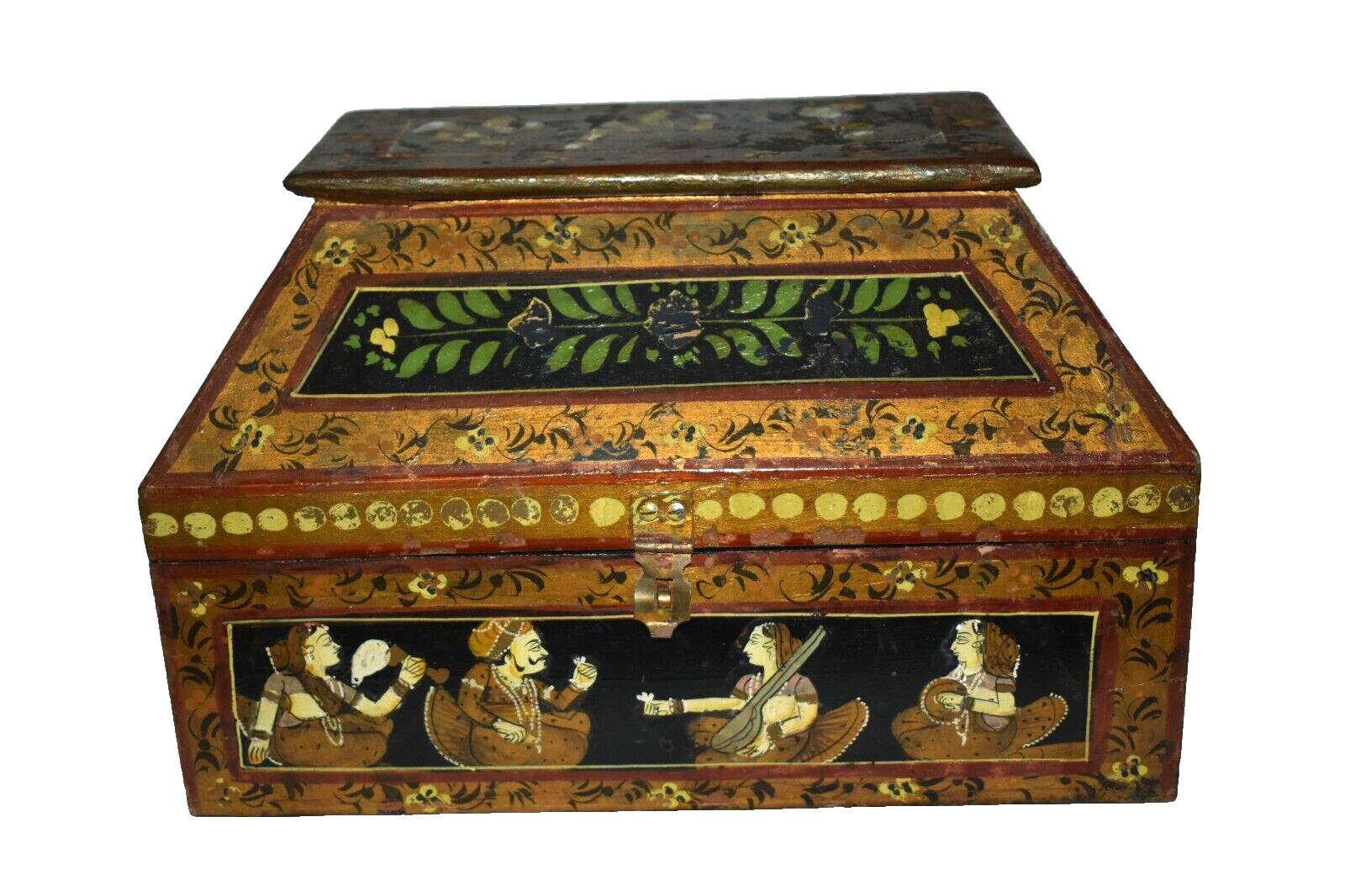 Vintage INDIAN Hand-Painted Wooden  Wedding Dome Box/Trunk