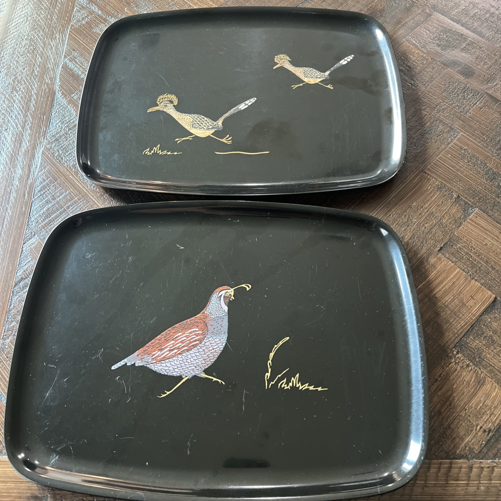 Couroc Of Monterey Vintage Set of 2 Roadrunners and Quail Tray 12.5 x 9.5 inches Couroc Of Monterey Vintage Set of 2 Roadrunners and Quail Tray 12.5 x 9.5 inches