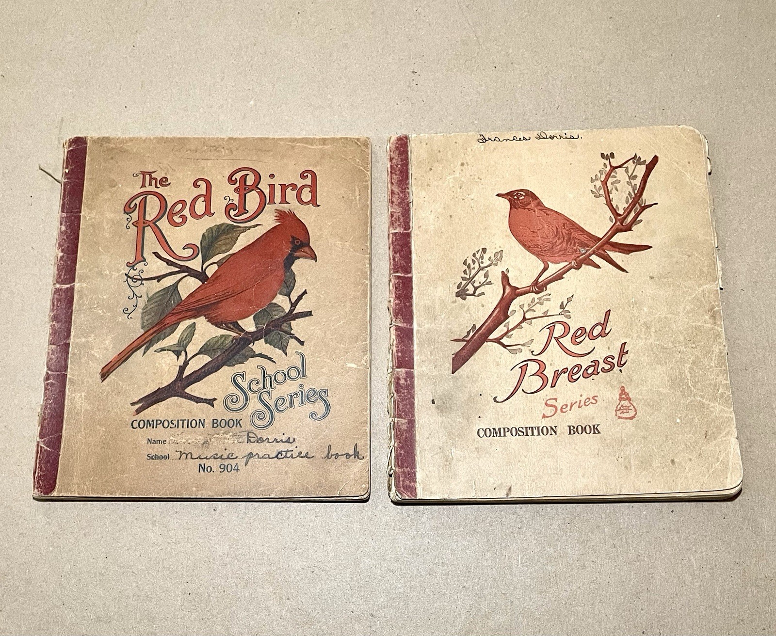 2 LOT Antique 1930's The Red Bird School Series Composition Book w/ Music Notes
