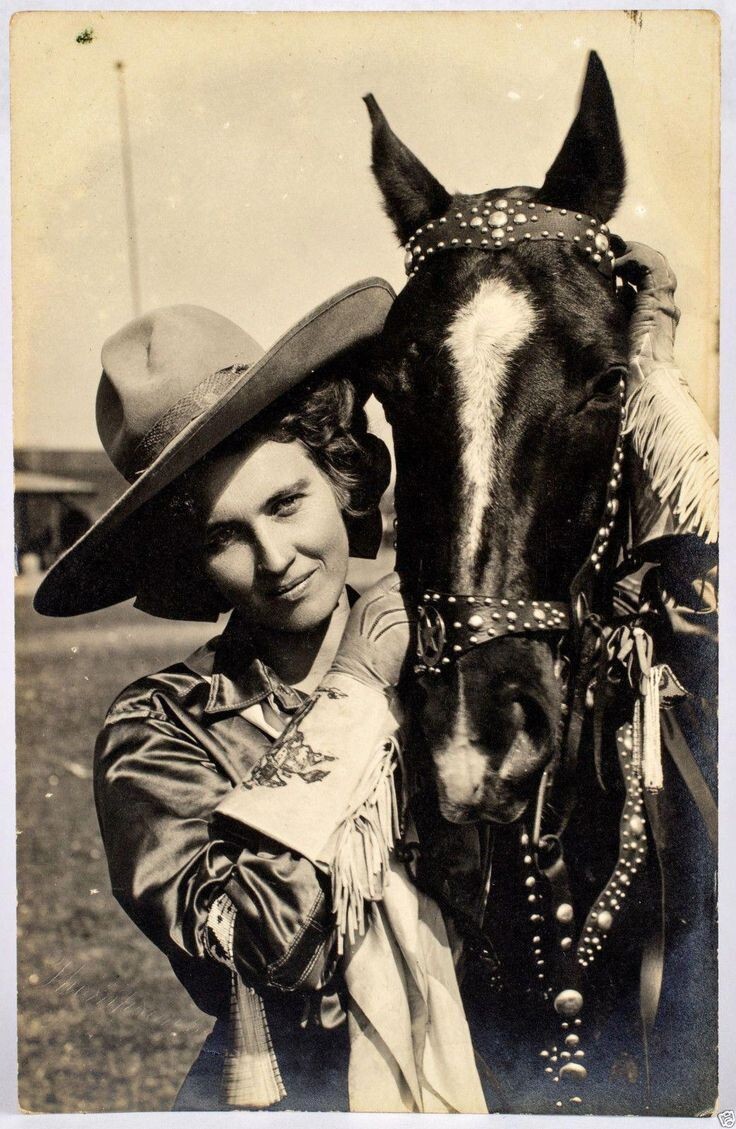 Old West RODEO COWGIRL and her horse vintage 8 x 10 photo 1930s Old West RODEO COWGIRL and her horse vintage 8 x 10 photo 1930s