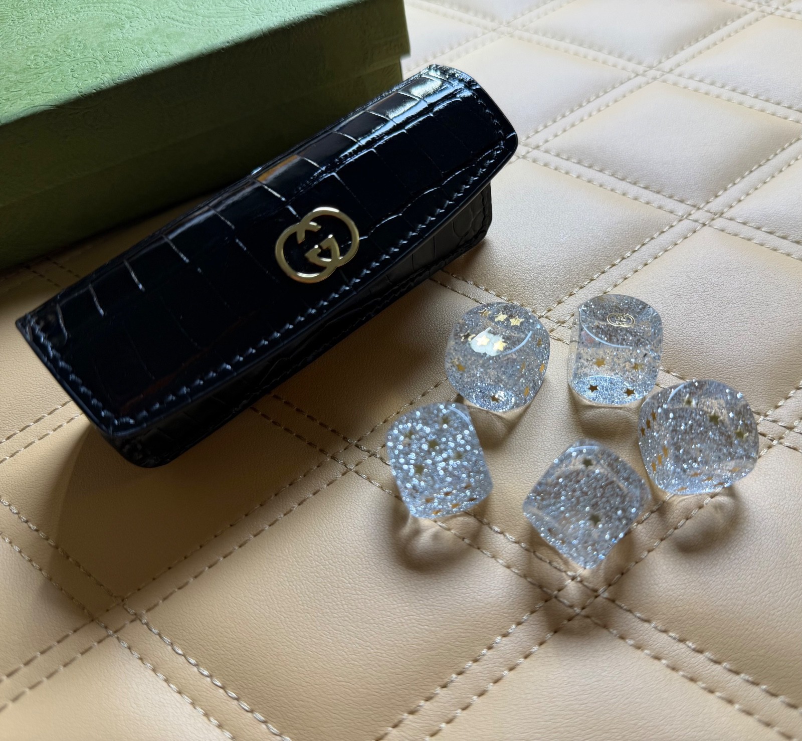 GUCCI Crocodile dice set with Interlocking G Exotic Black Crocodile Leather RARE