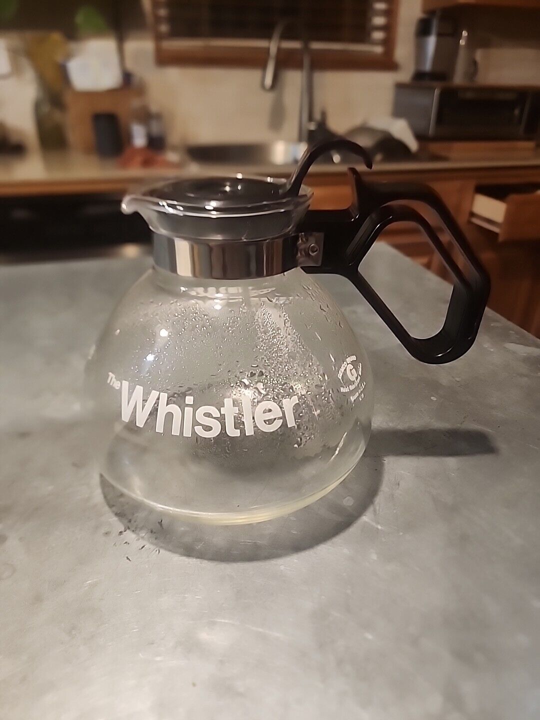 Vintage Gemco The Whistler Glass Coffee Tea Pot Carafe Black Handle & Lid K-19
