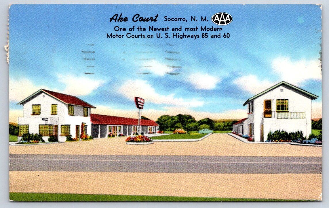 Vintage New Mexico Postcard SOCORRO Ake Court Motor Motel 1956
