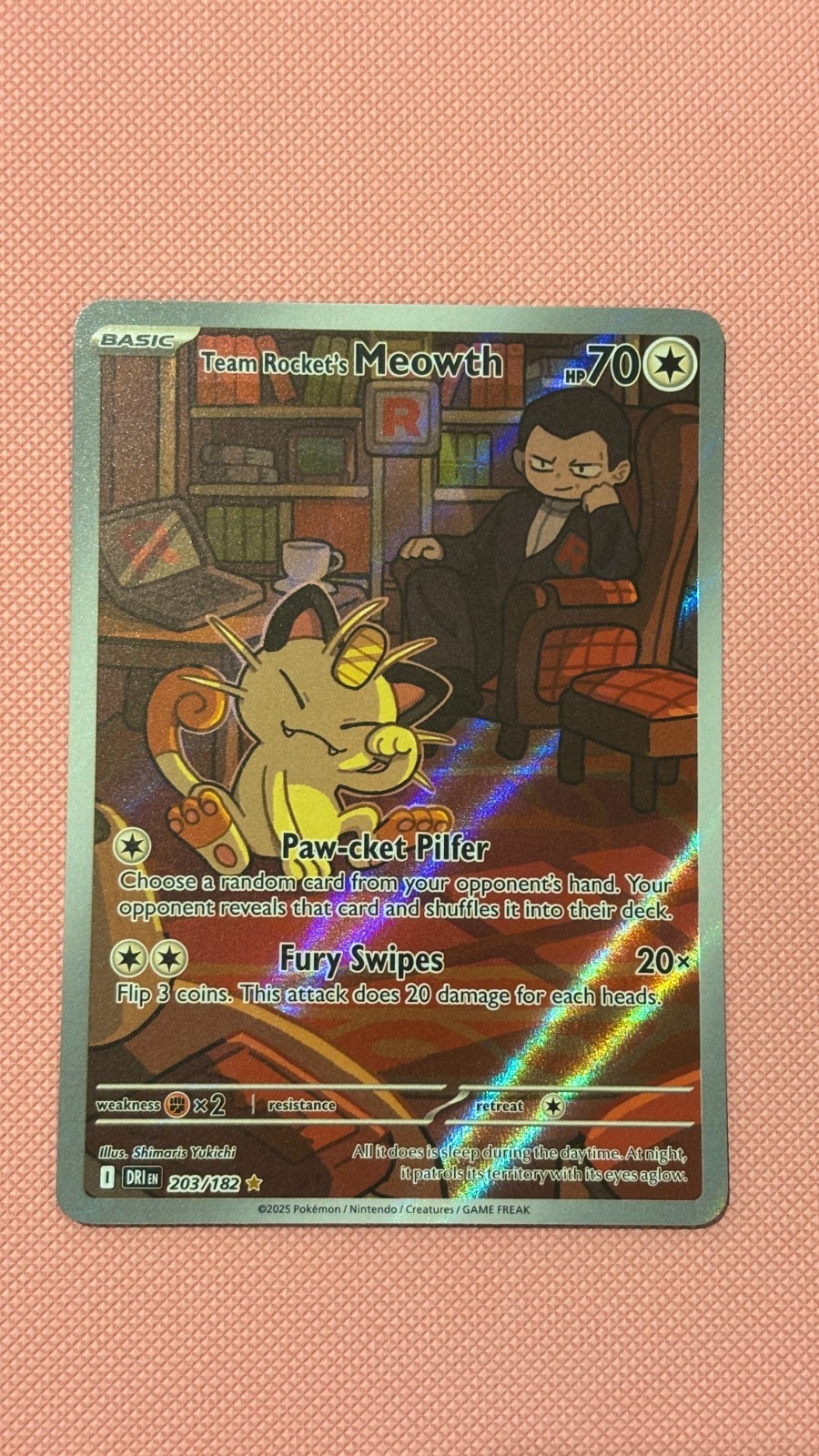 Pokemon TCG Team Rocket's Meowth 203/182 Destined Rivals Full Art English Card