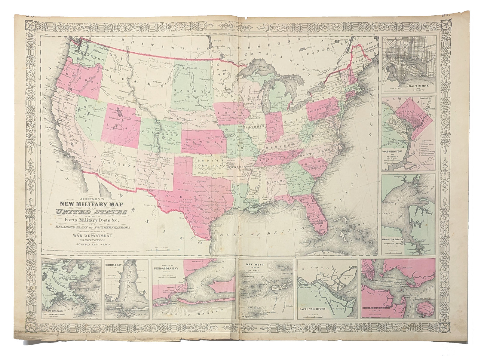 1864 Military Map of the United States Johnson and Ward **ANTIQUE ORIGINAL 1864 Military Map of the United States Johnson and Ward **ANTIQUE ORIGINAL