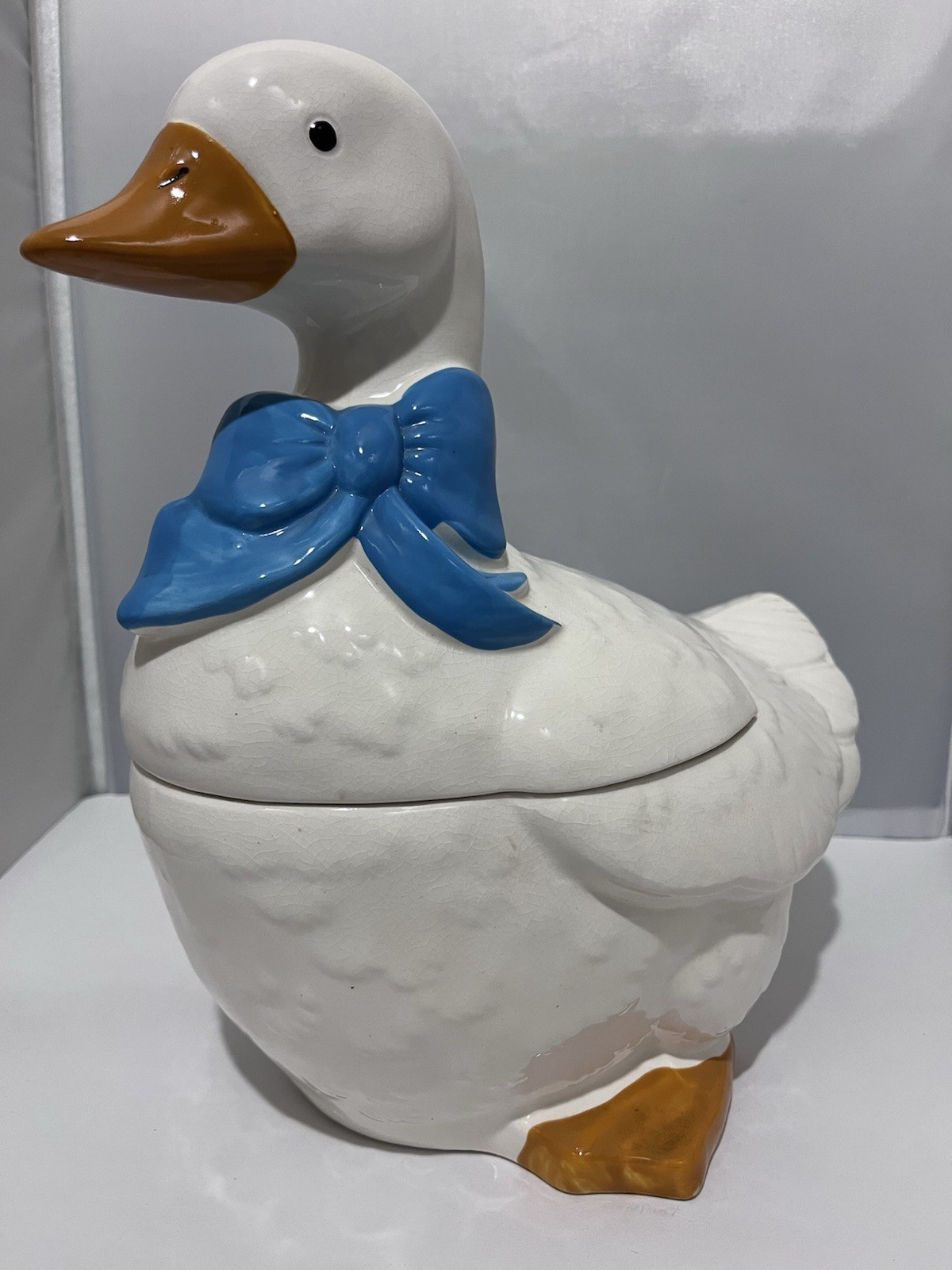 VTG 1984 Country Goose Duck Blue Bow Ceramic Cookie Jar Farmhouse DCJ-2 NAC