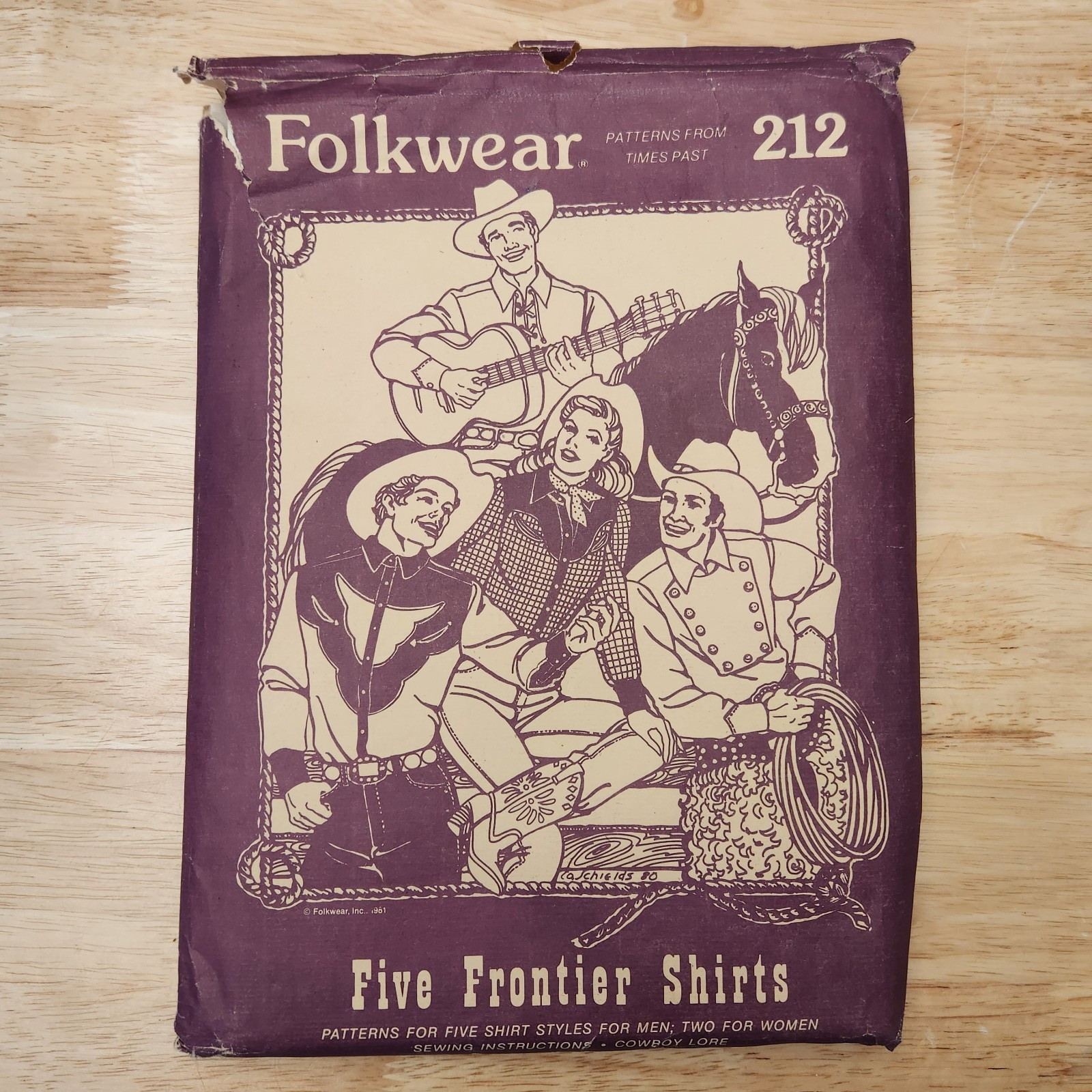 Vintage Folkwear 212 Five Frontier Shirts Sewing Pattern UNCUT Burgundy Cover