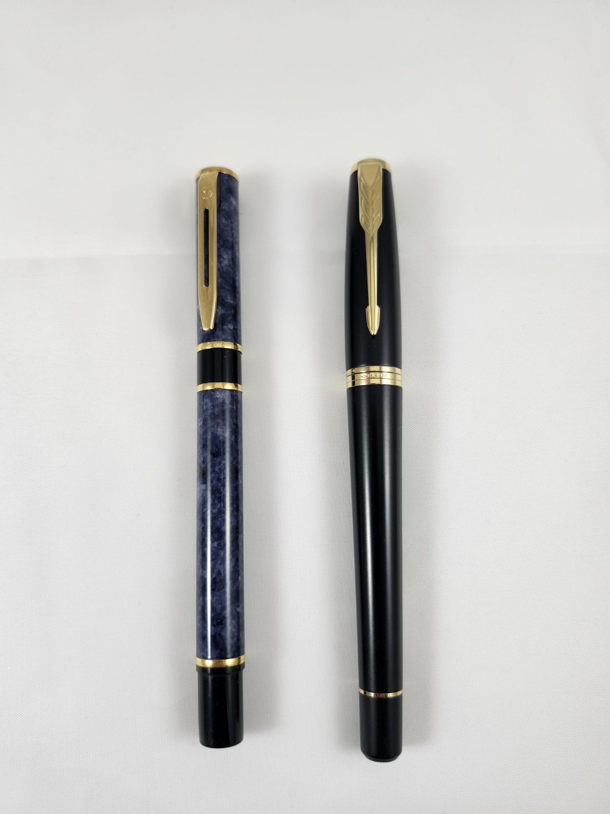 Waterman Laureat Blue Marble & Parker IM Black Fountain Pen Lot - Medium Nib