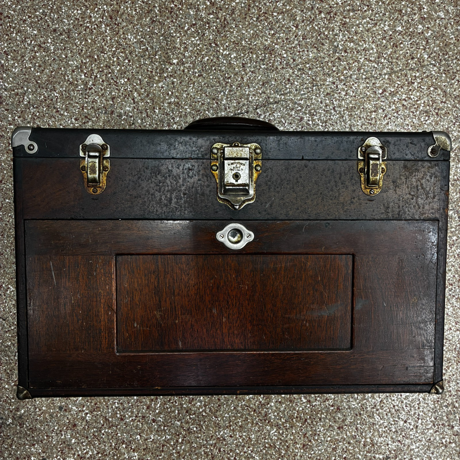 Vintage H Gerstner Machinist Tool Chest 7 Drawer Black Leatherette Oak Dayton