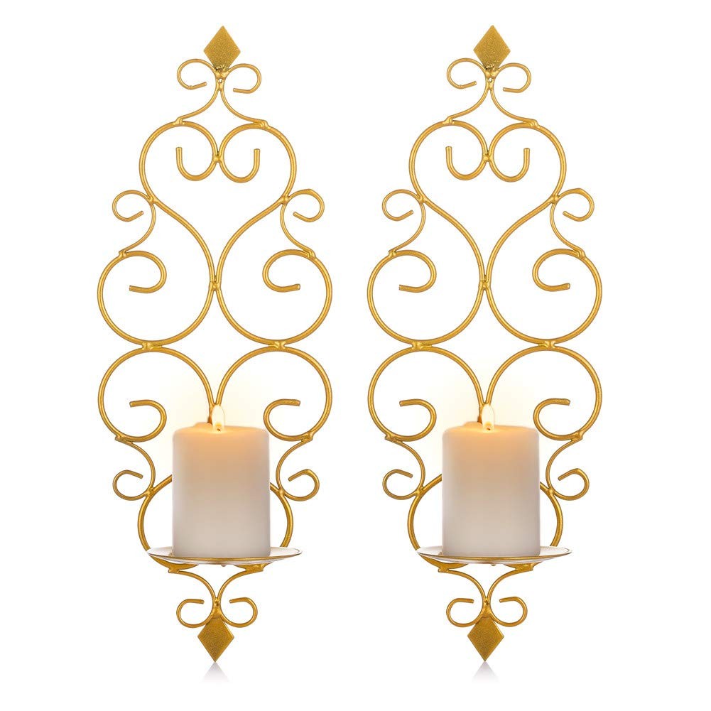 Sziqiqi Gold Wall Sconce Candle Holder Set of 2 for 3in Pillar Candles