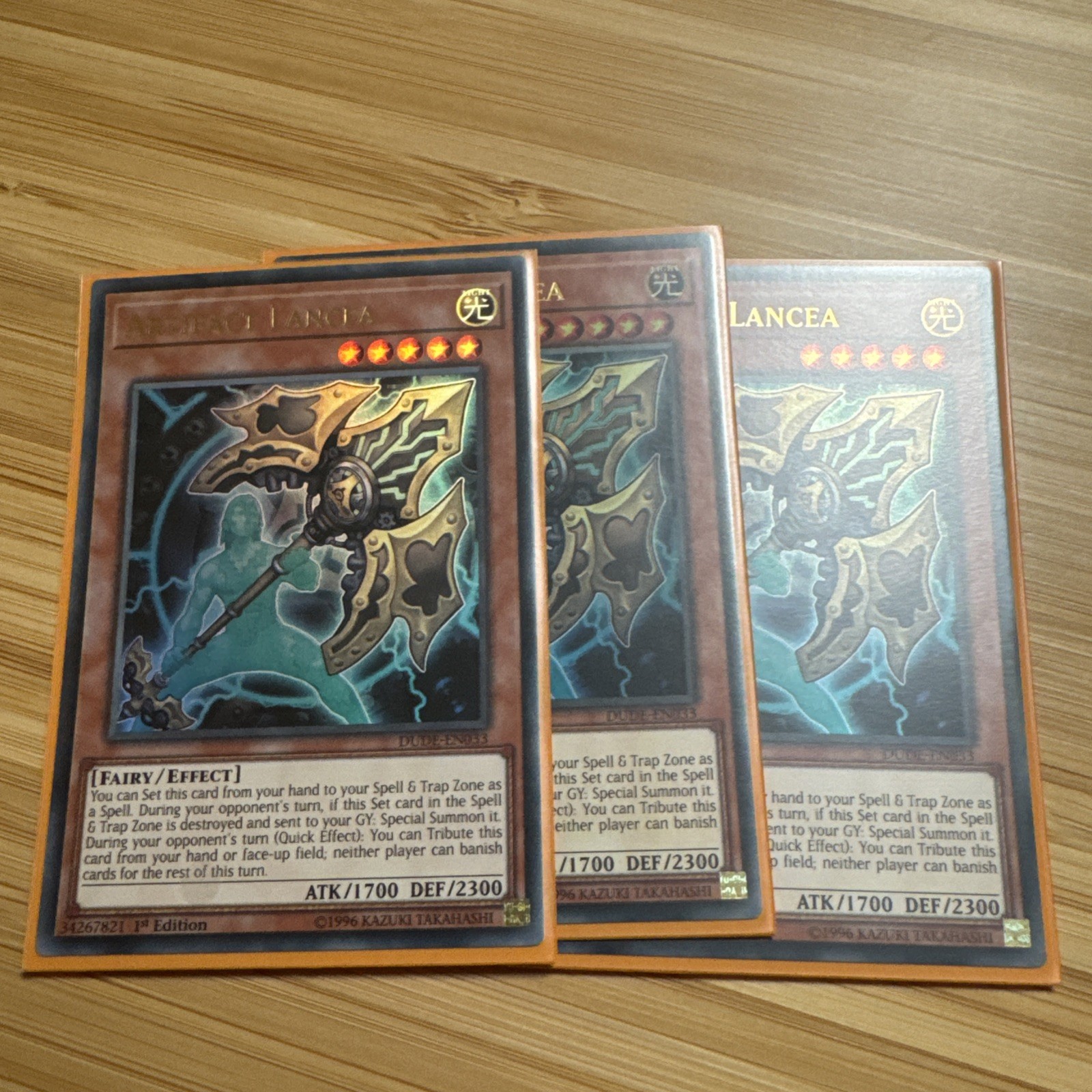 3 x Artifact Lancea (PLAYSET) ULTRA RARE 1st Ed NM DUDE-EN033