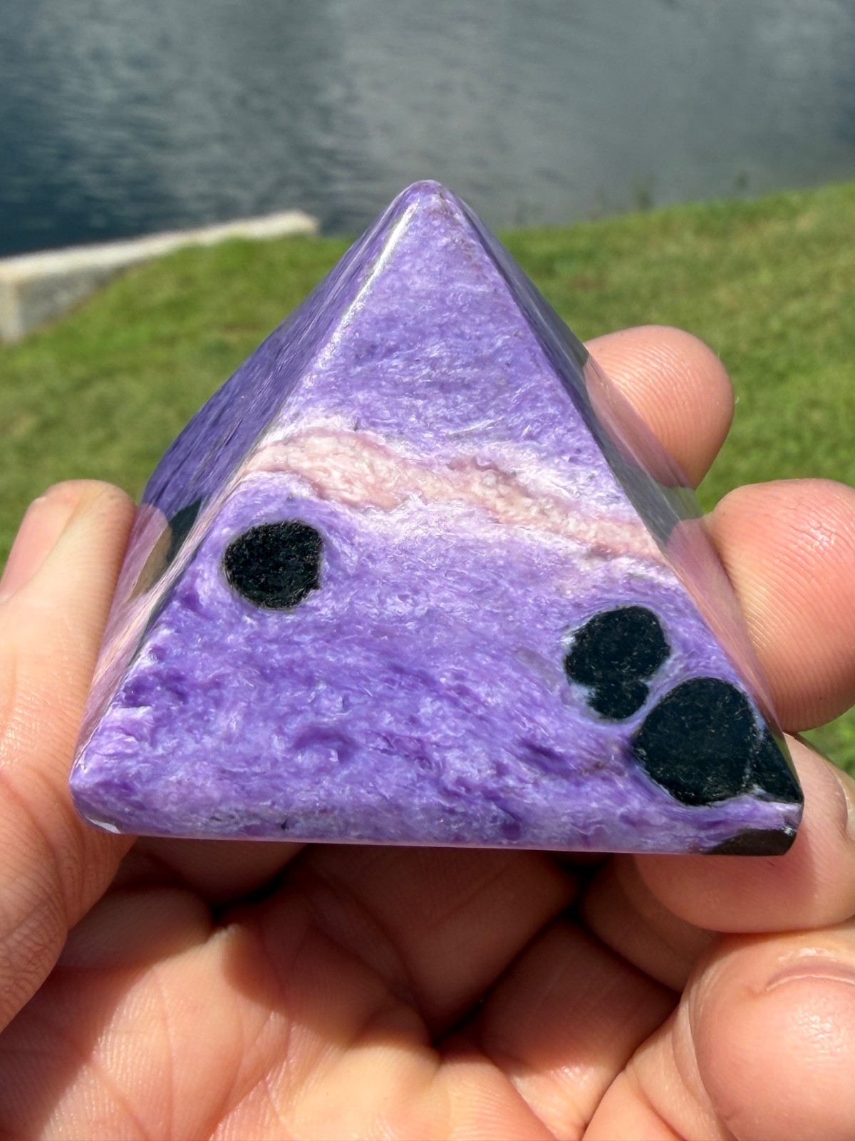 Small Charoite Pyramid Crystal Gem  76 grams  40 x 40 x 35 MM