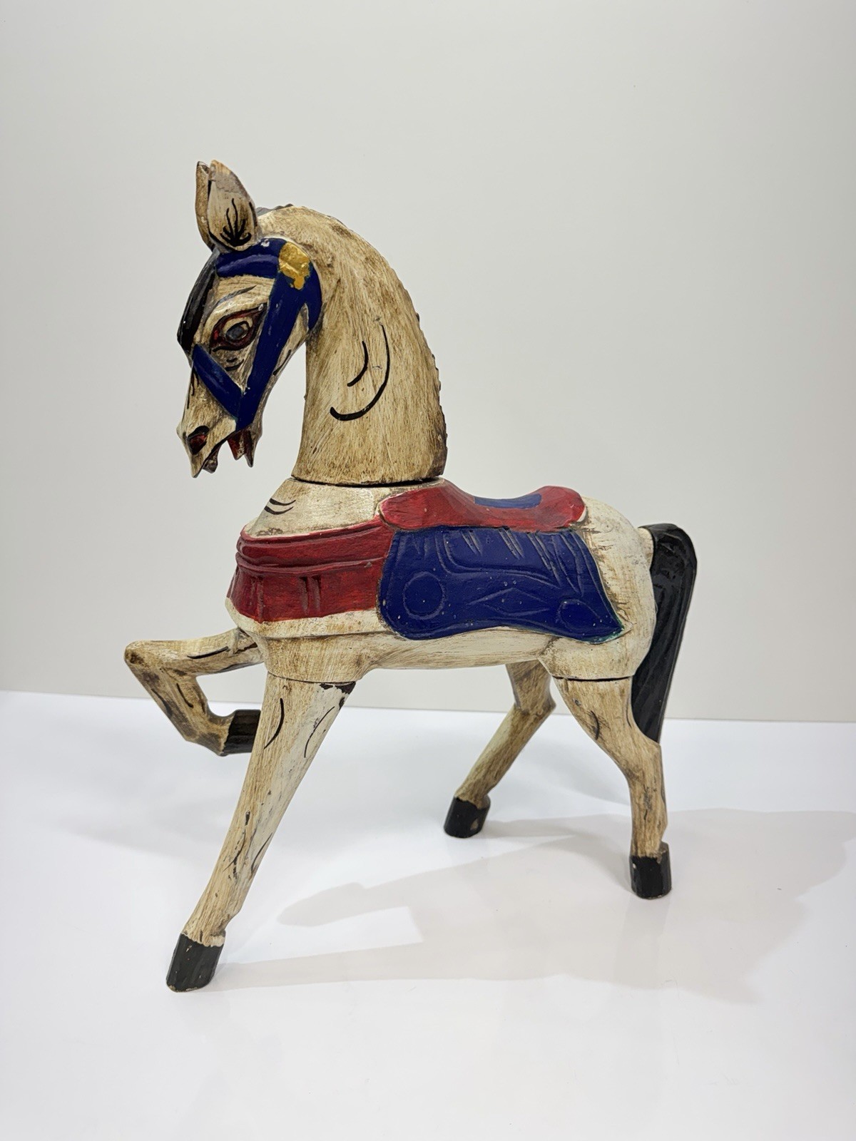 Antiqued Indonesian Balinese Handcrafted Wooden Horse Stallion Statue 16”
