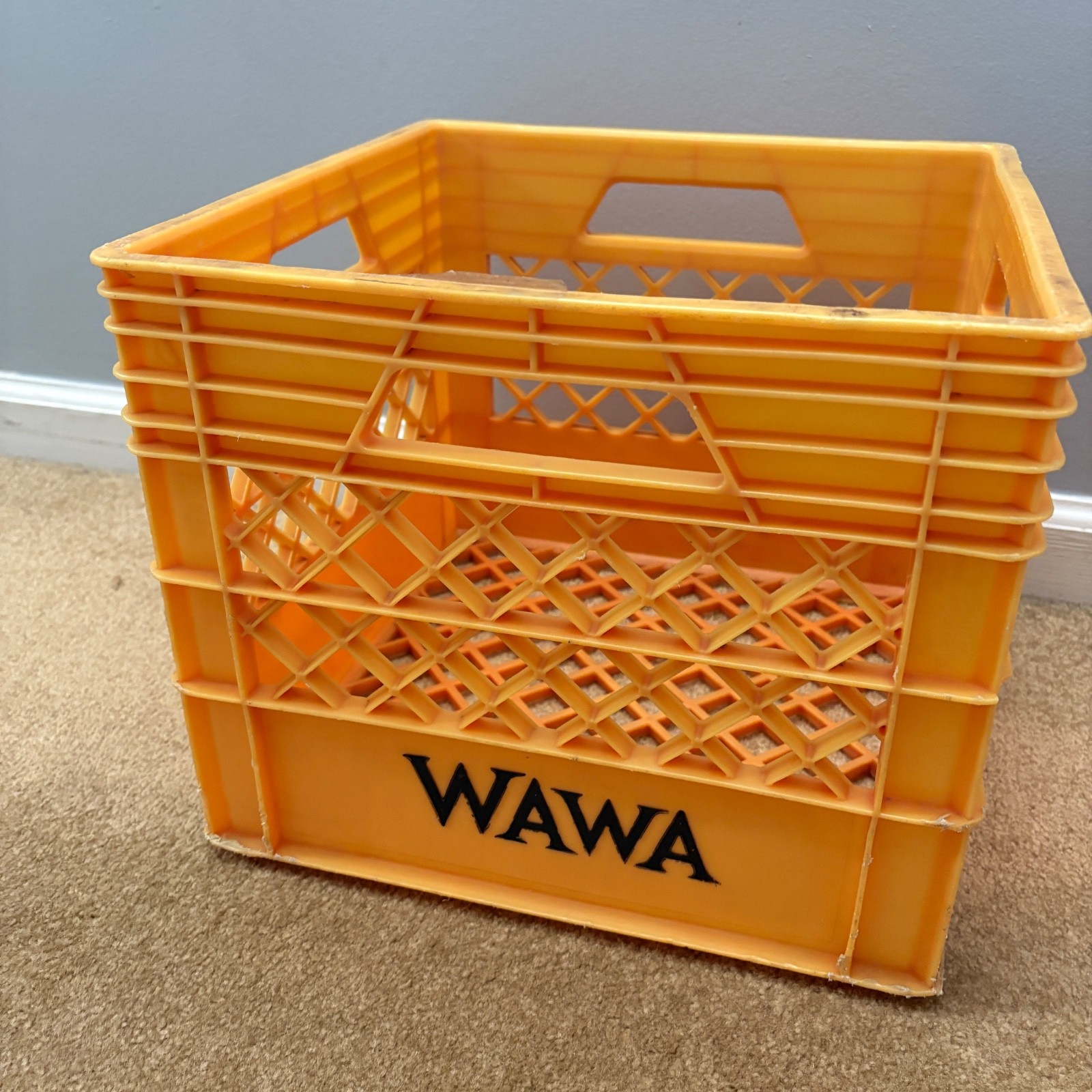 Vintage Wawa Yellow Orange Plastic Square Milk Container Carrying Crate Rare