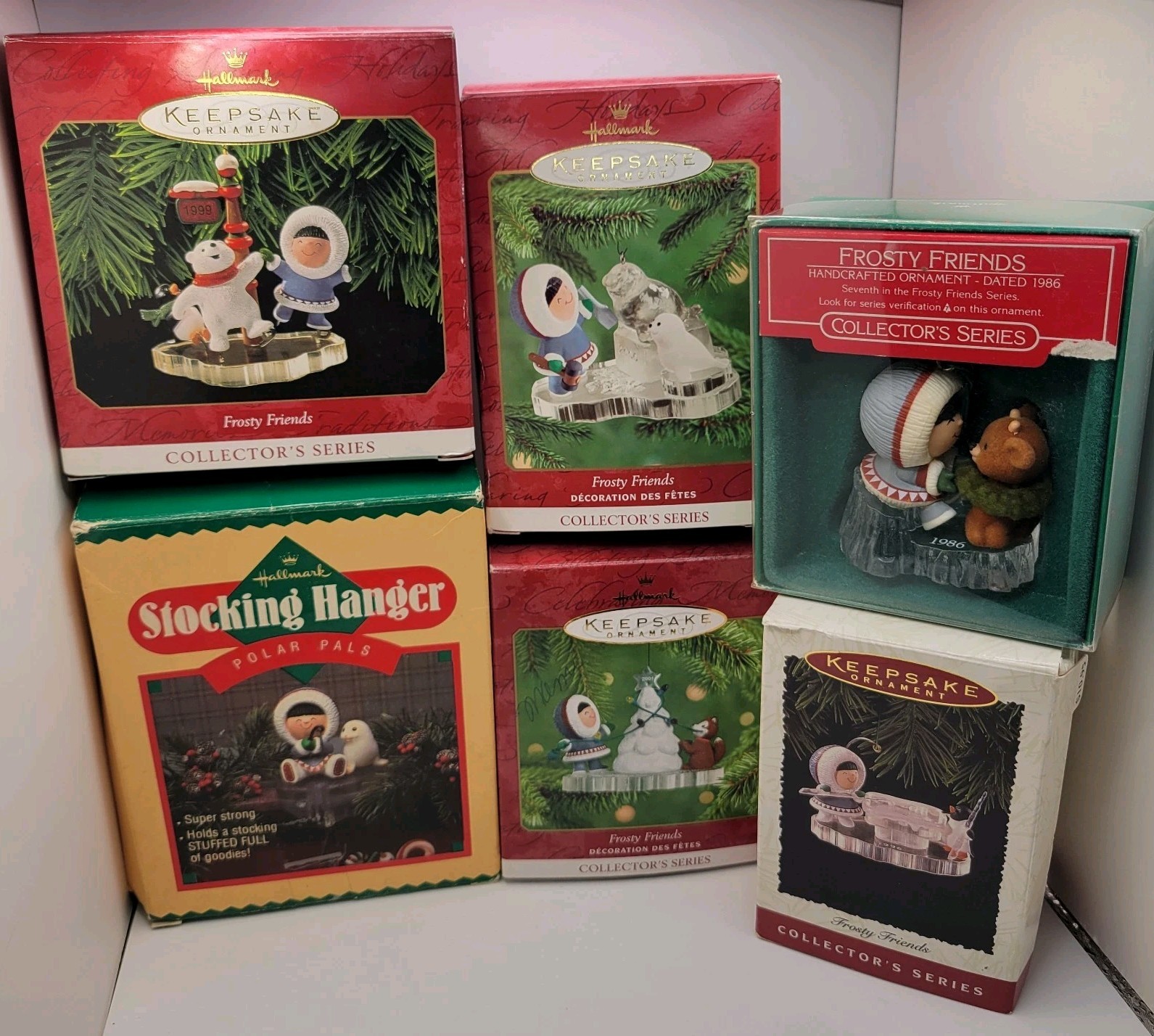 Vtg Hallmark Frosty Friends Ornaments Polar Pals Stocking Holder Lot Of 6 Boxes