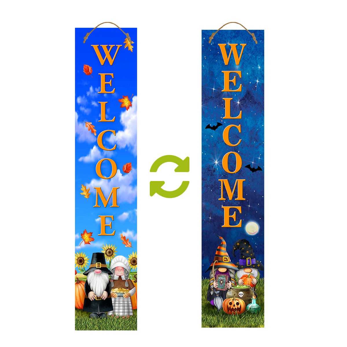 Briarwood Lane Halloween Thanksgiving Gnomes Pine Reversible Porch Leaner 47x9.5