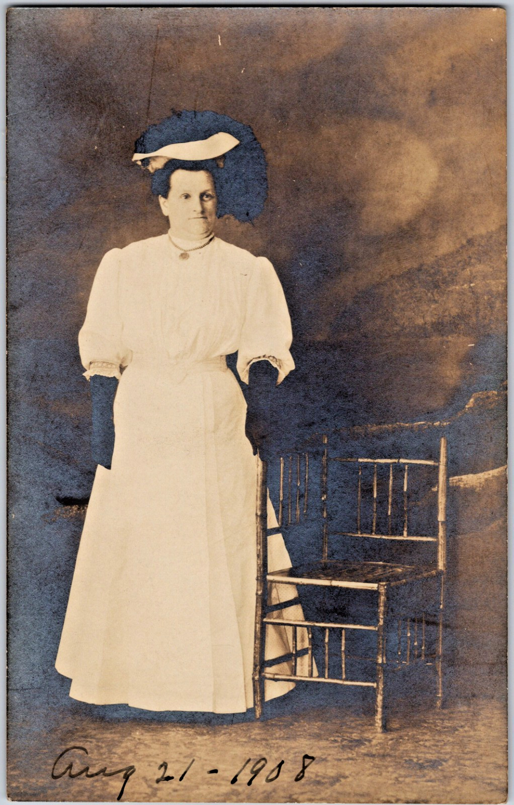 Antique RPPC Real Photo Postcard Edwardian Fashion Woman White Dress Dated 1908 Antique RPPC Real Photo Postcard Edwardian Fashion Woman White Dress Dated 1908