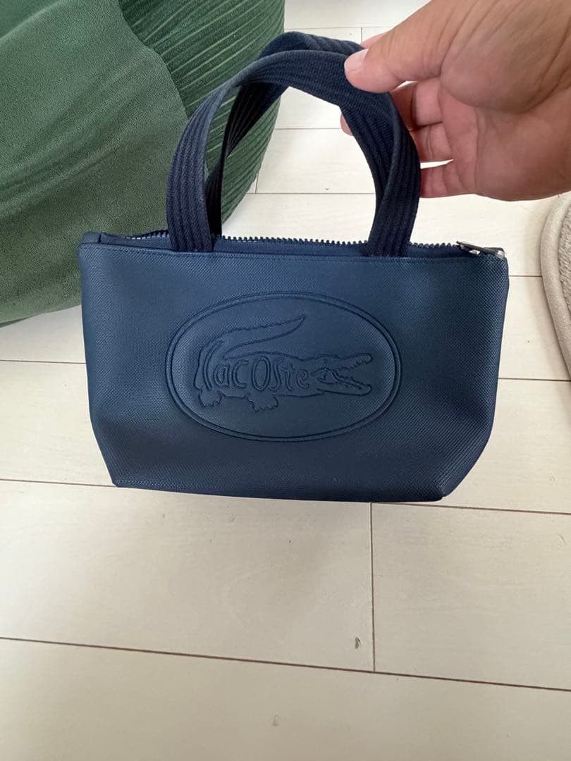 Lacoste Embossed Logo Mini Tote Bag Navy Women Rare French Model LImited Edition