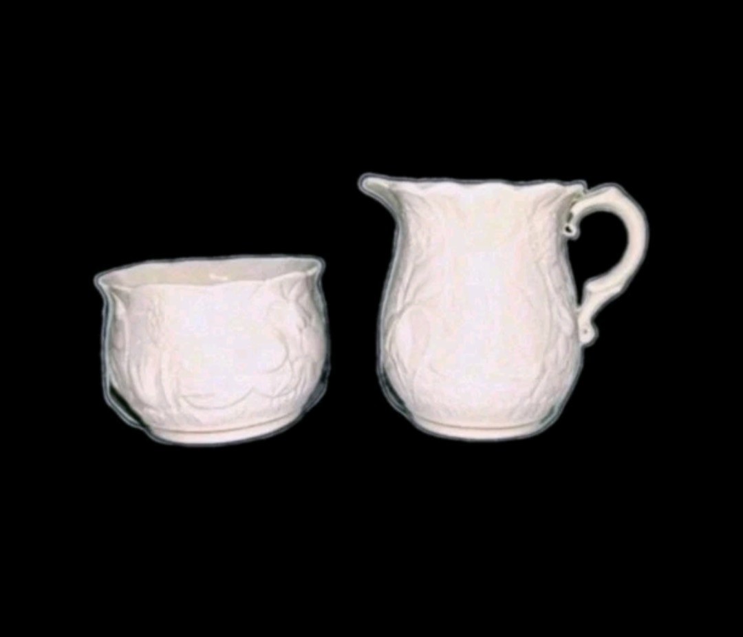 Vtg Belleek Serenity Cream Sugar Porcelain Floral Gold Trim 8th Mark 90s A+ Cond
