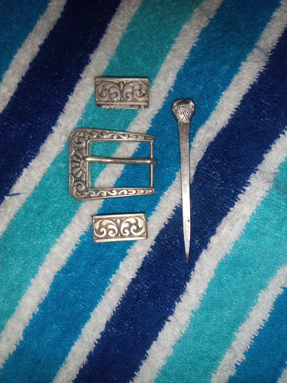 Vintage Mexico Sterling 925 Western Ranger Belt Buckle Set Complete , 29gs