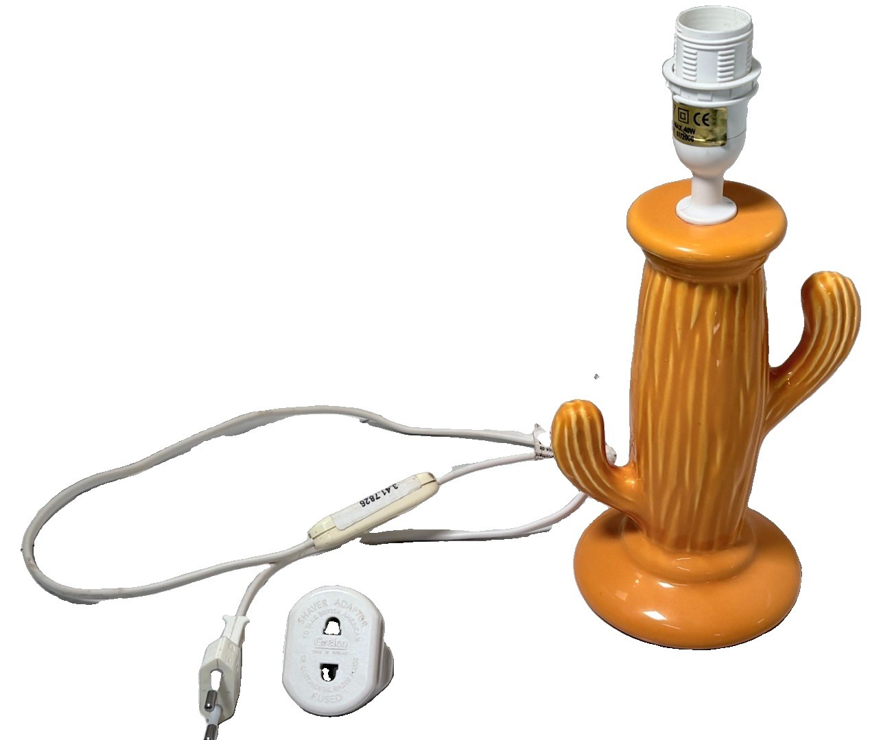 Vintage French MATHIAS Ceramic Cactus Lamp 1970s 80s Orange Retro Table Light