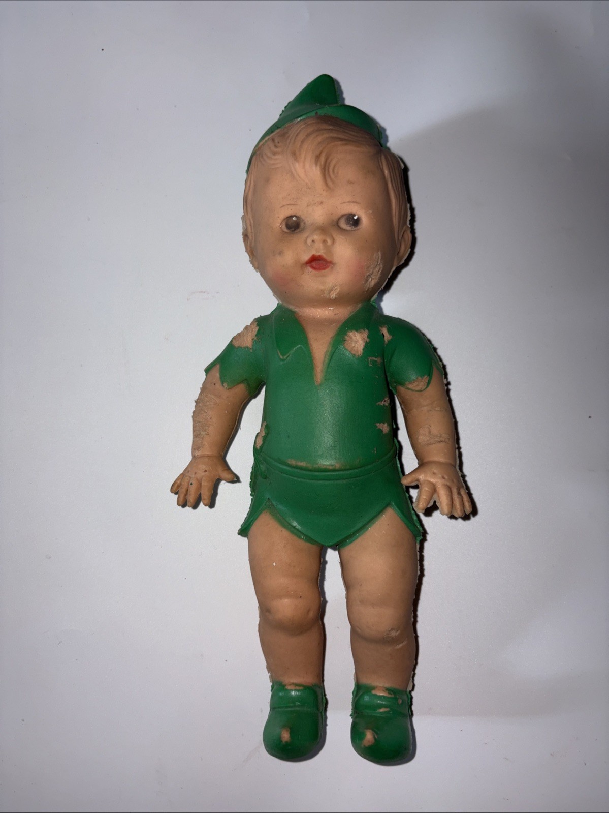 Vintage 1950's Peter Pan Squeaker Doll Figurine The Sun Rubber Co. Damaged