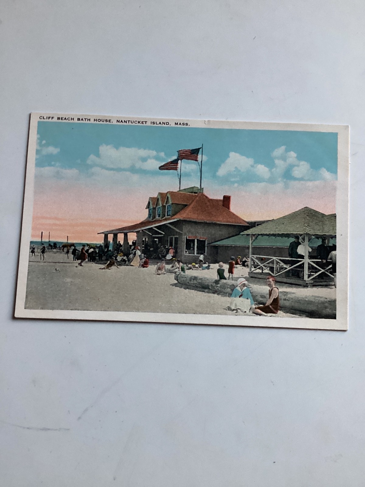 Nantucket “Cliff Beach Bath House”  Swimming Bathers Postcard PC