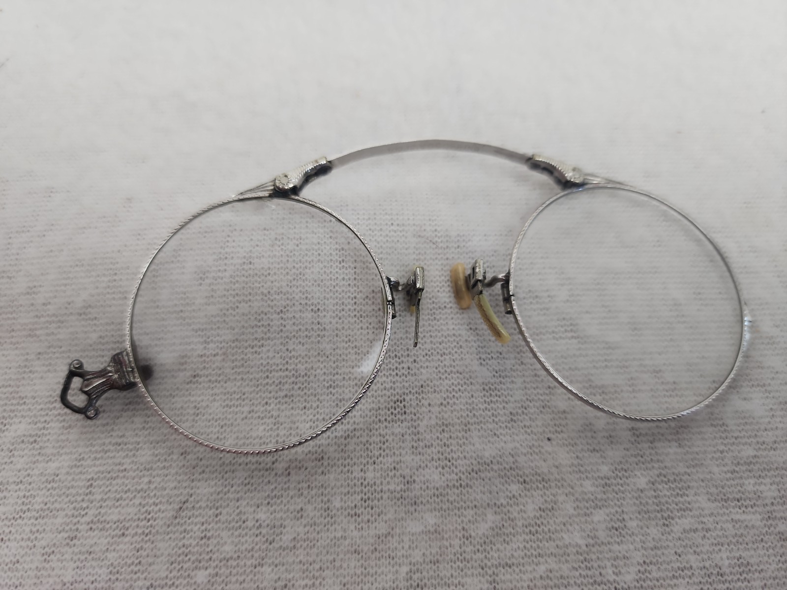 Antique 1800\'s Pince Nez Glasses 1/10 12K White Gold-Filled Ornate Engraved
