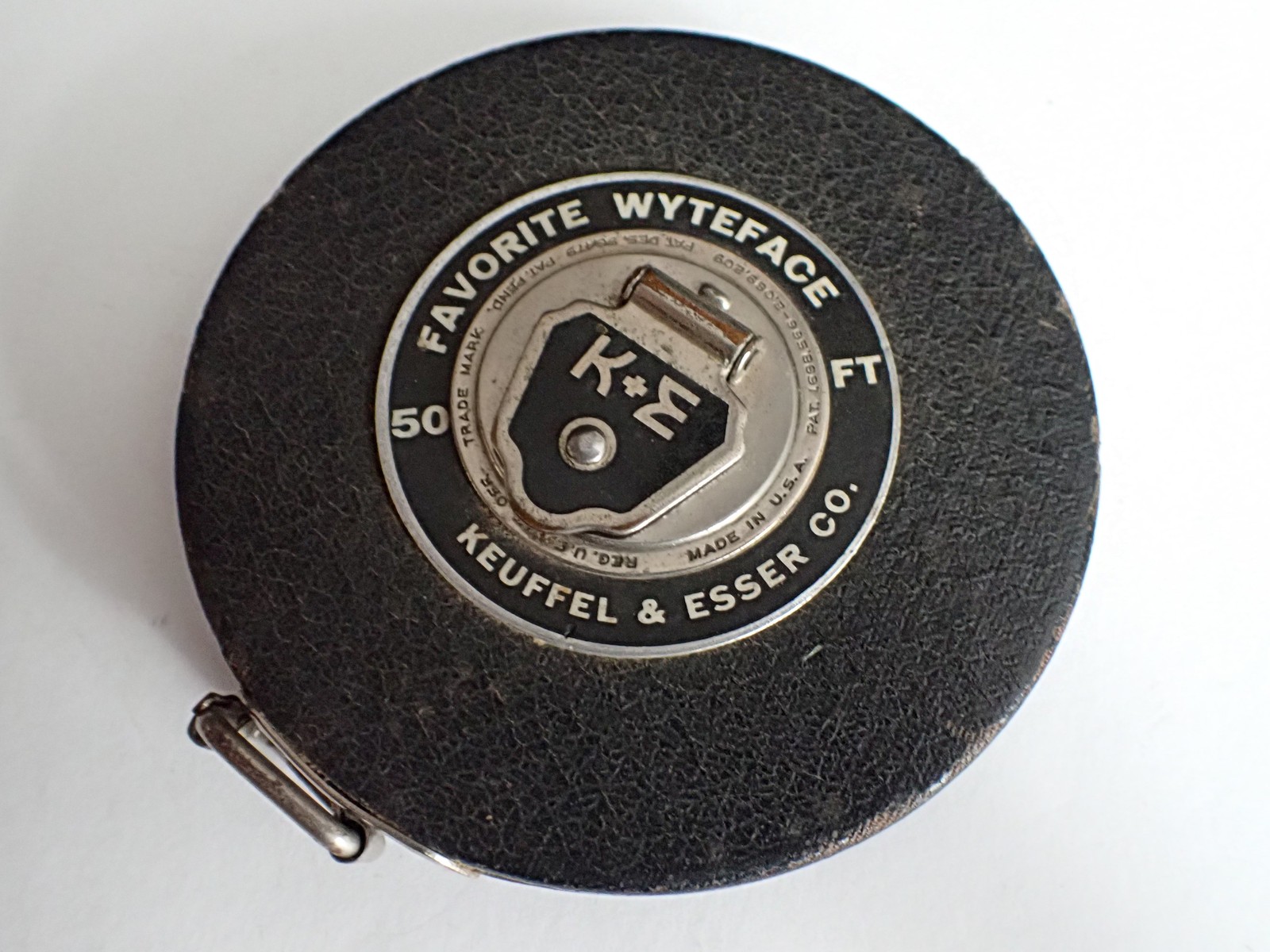 Vintage K&E Keuffel & Esser Favorite Wyteface 50 ft Reel Tape Measure Black Case