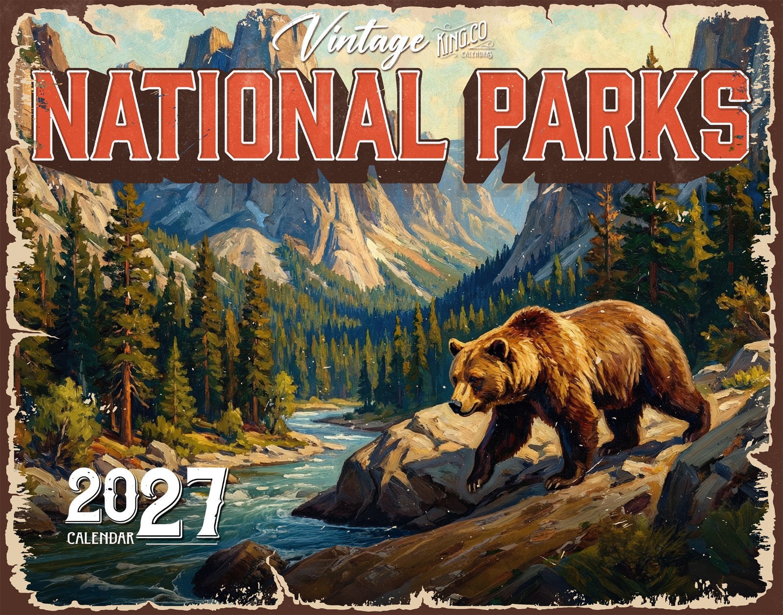 2027 Vintage National Parks Wall Calendar – 16-Month Travel Art (FREE SHIPPING)