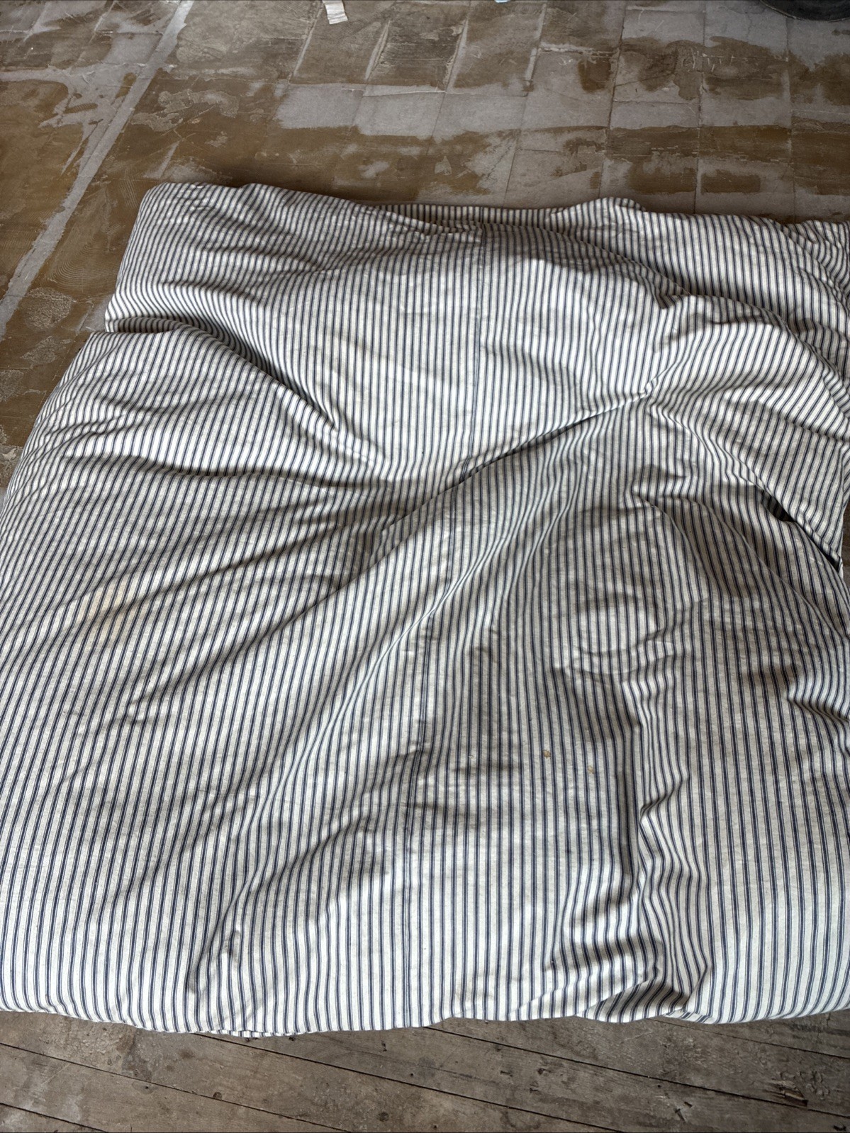 Rare Vtg Antique Feather Down Filled Mattress Duvet Insert Blue Ticking 64 X 62