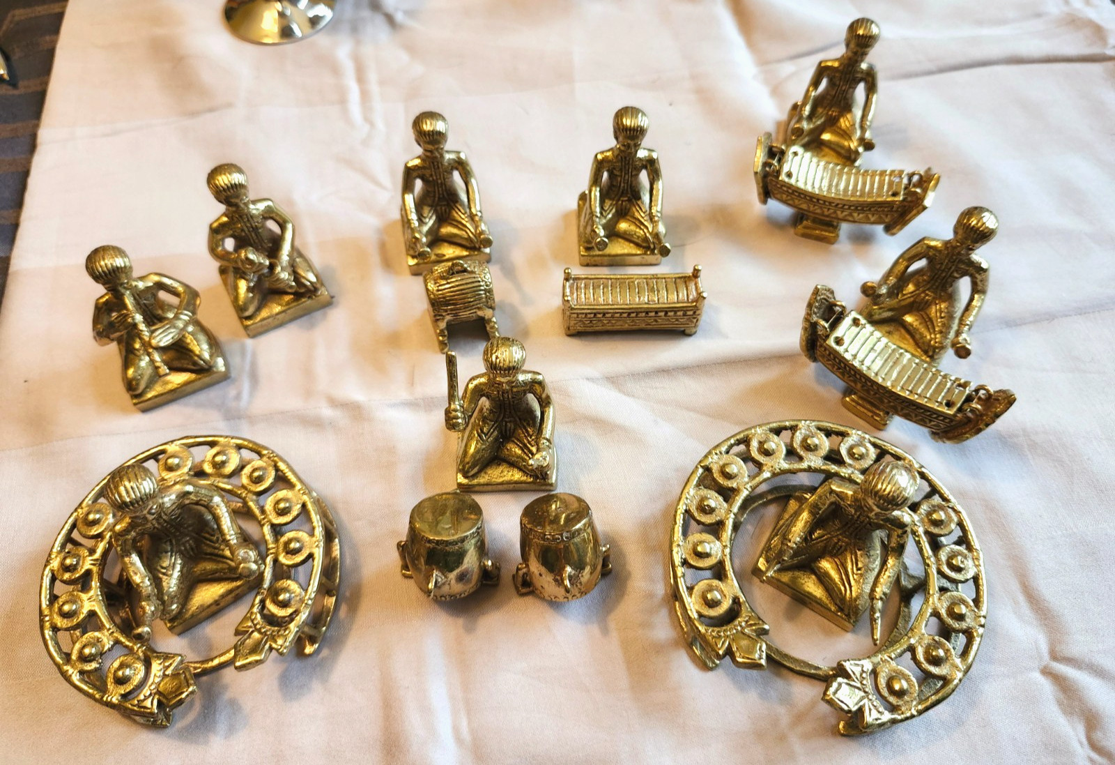 Vintage Solid Brass Thai Piphat Orchestra Musicians Figurines Set - 17 Pieces Vintage Solid Brass Thai Piphat Orchestra Musicians Figurines Set - 17 Pieces