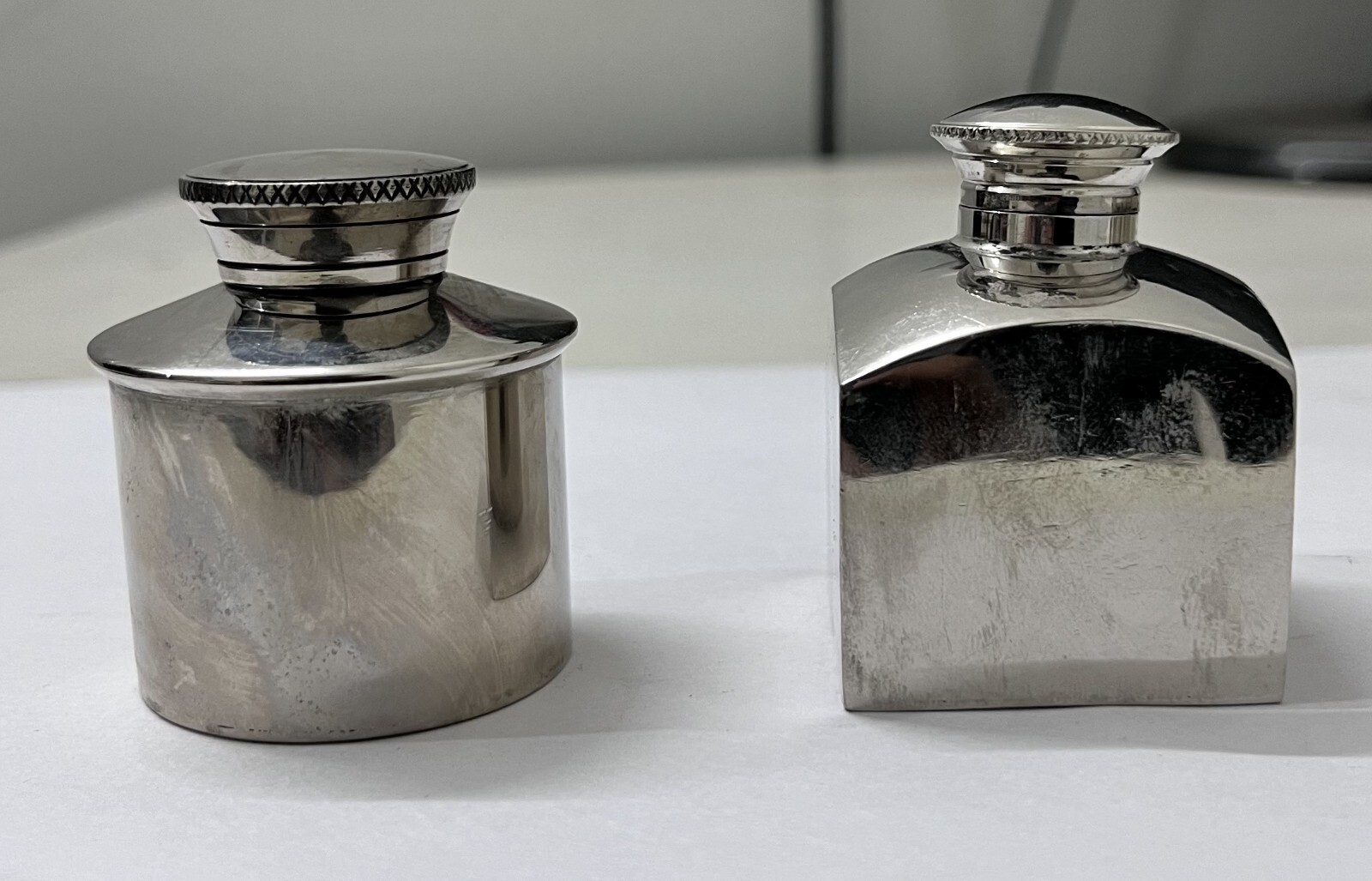 2 PC Brass, Antique Look Nickel Plated Round Big & Square Small Oil Cane, Pots