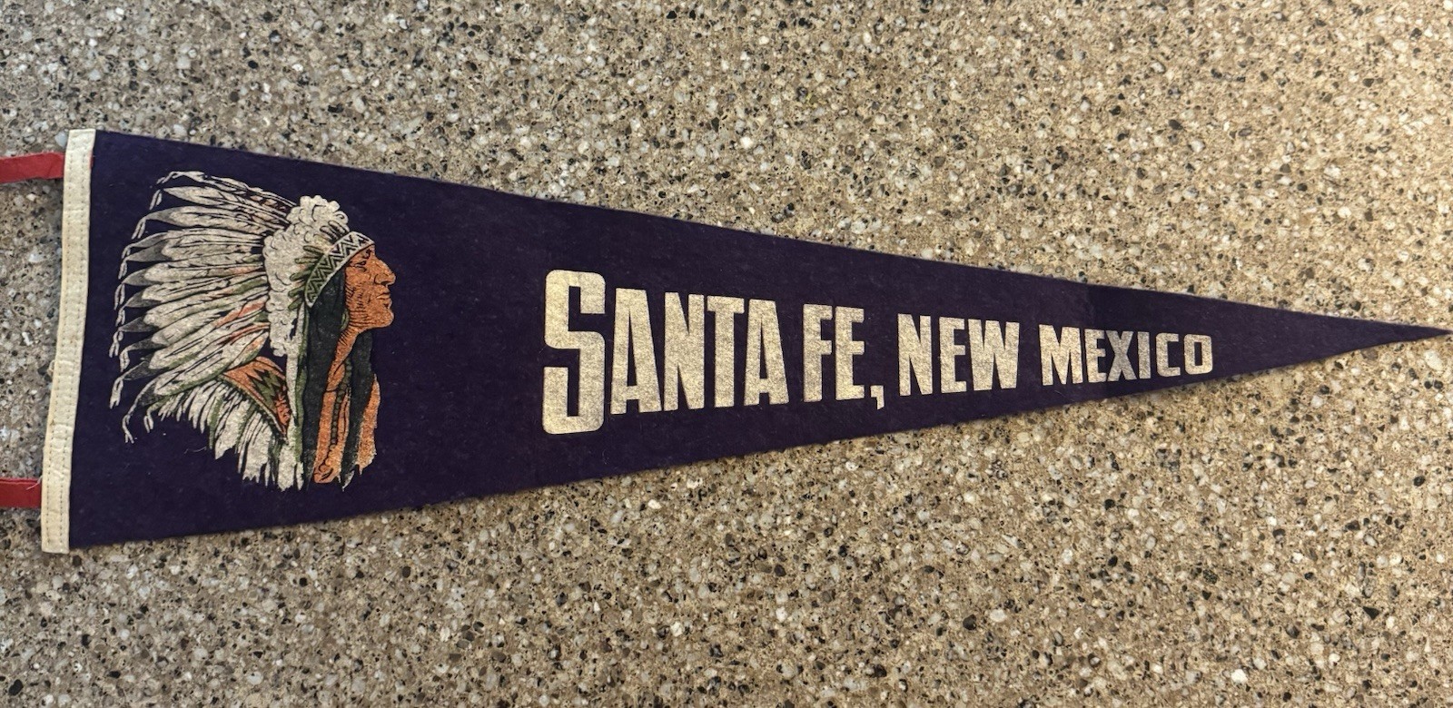 Vintage Felt Souvenir Pennant Santa Fe NM Native American Chief Headdress Vintage Felt Souvenir Pennant Santa Fe NM Native American Chief Headdress