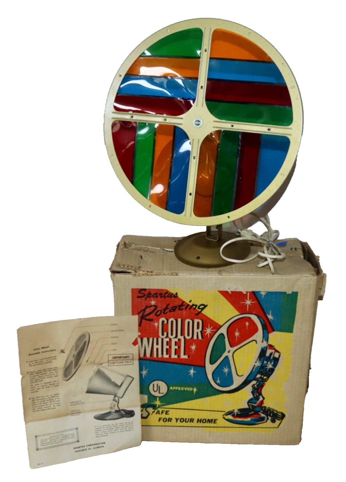 Spartus 12” Roto Lite Color Wheel 1950’s Amber Blue Green & Red ~ WORKS VIDEO