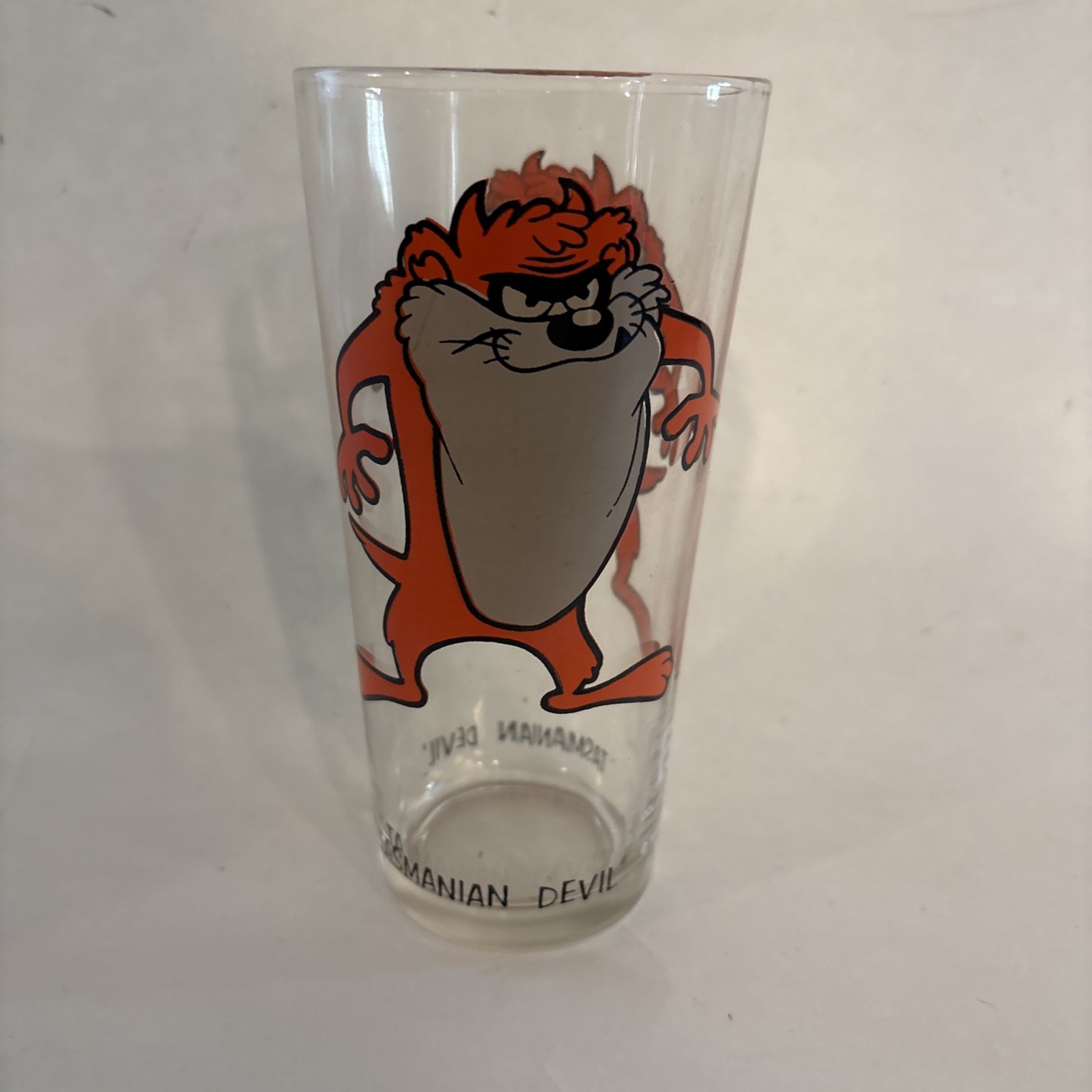 Taz Tasmanian Devil Glass BLACK Writing 1973 Looney Tunes Pepsi Glass-GREAT COND
