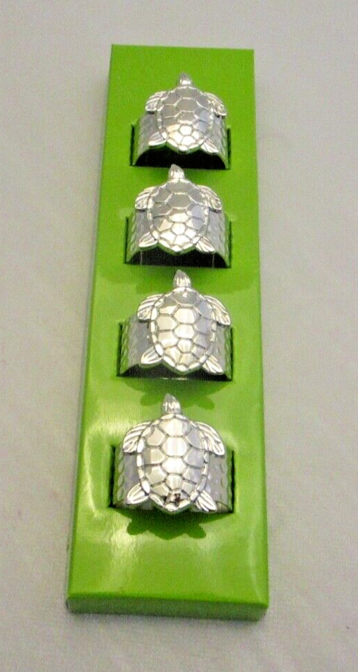 MSC Mainstreet Collection Silver Tone Napkin Rings Turtle Metal Set of 4