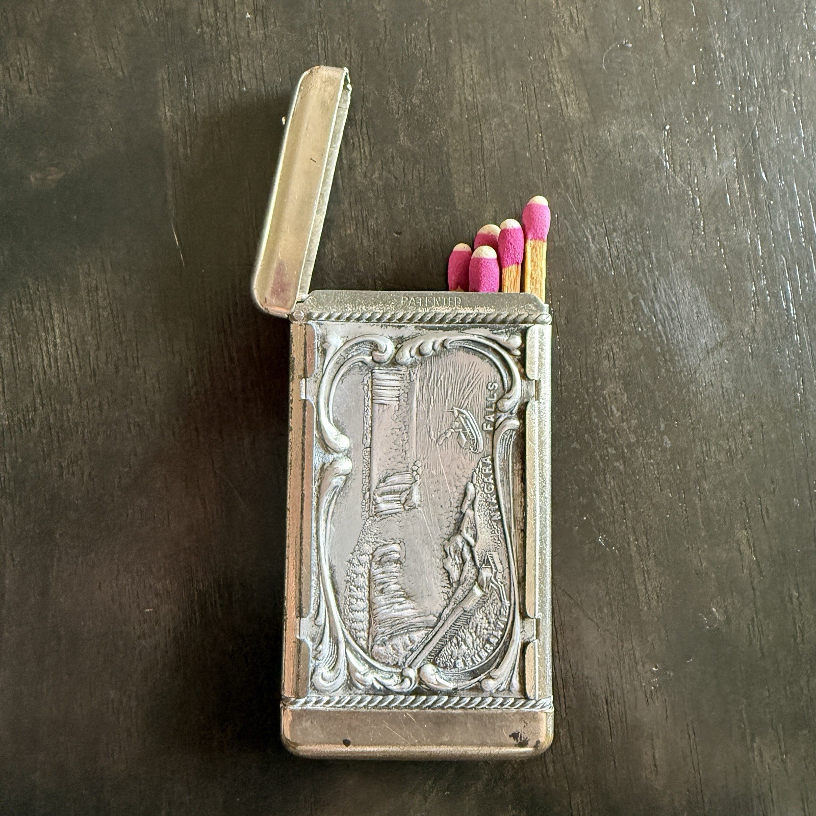 Antique Niagara Falls Horseshoe Falls Match Safe Vesta Case Souvenir c1900s VTG