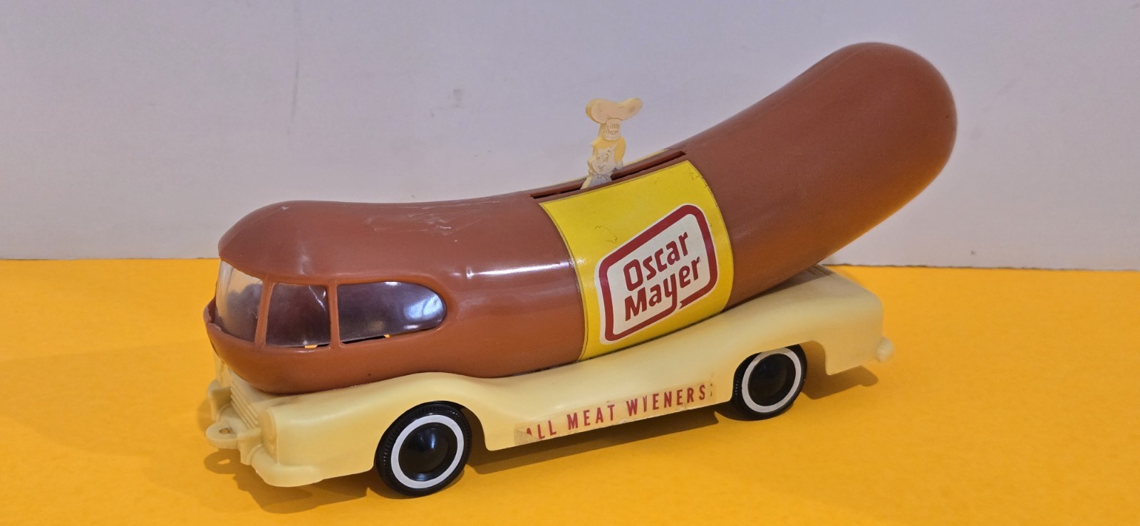 Vtg 1960s Oscar Mayer Wienermobile Rolling Toy - Pop-Up Little Oscar WORKS