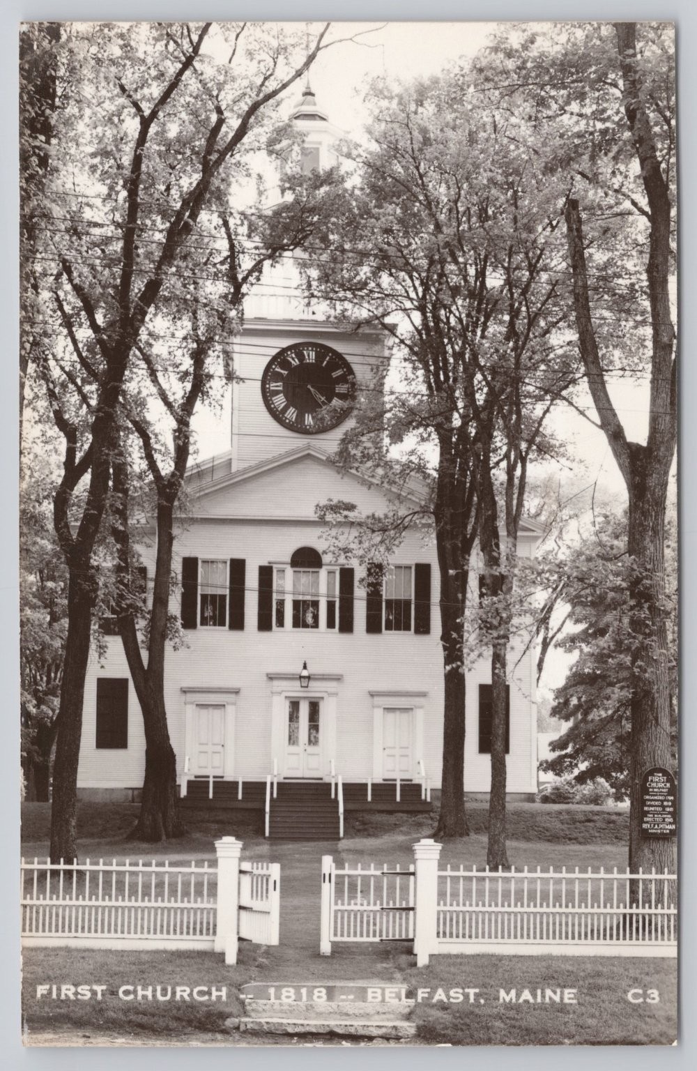 RPPC First Church 1818 Belfast Maine Eastern Illustrating Photo Postcard