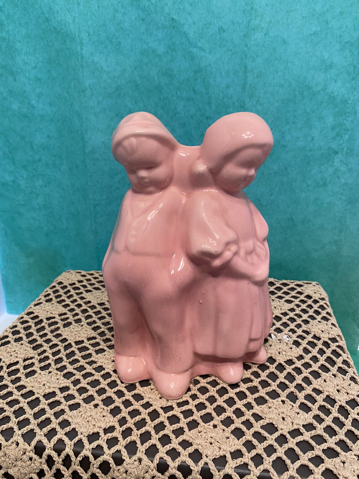 Antique 1940\'s Ceramic Art Flower Vase with Boy and Girl **Please See Last Photo Antique 1940\'s Ceramic Art Flower Vase with Boy and Girl **Please See Last Photo
